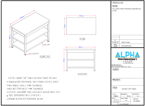 Stainless steel Work Table No Splash 2 Shelves