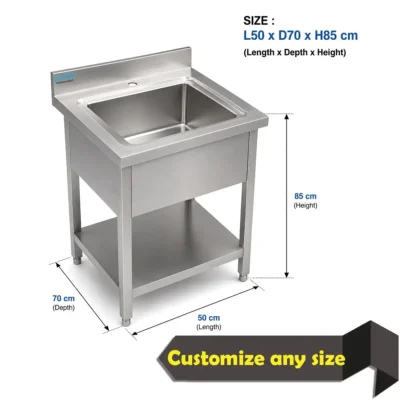 Single Bowl Stainless Steel Sink 50 x 70 cm for Commercial Kitchens