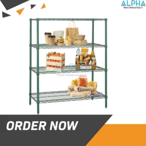 Green Epoxy Wire Shelving 120, reen epoxy wire shelving 120cm 4-tier, waterproof commercial wire rack UAE, adjustable stainless steel shelving Dubai, heavy-duty green epoxy storage shelf, commercial kitchen wire shelving Abu Dhabi