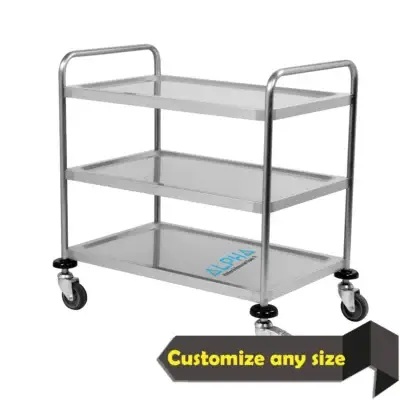 service trolley 3 levels is a stainless steel serving and clearing cart