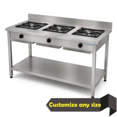 Pot Stove 3 Burner Gas Indian Cooker, Stainless steel Indian cooker for heavy-duty commercial restaurant and catering kitchen cooking.