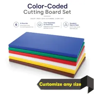 HDPE cutting board with table, commercial HDPE cutting board UAE, stainless steel cutting board table, butcher cutting board table, fish preparation table, food grade HDPE board, restaurant prep table UAE, custom cutting board table
