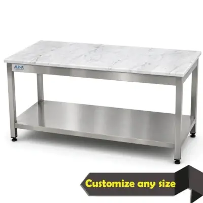Stainless Steel Working Table no Splash with Marble Top, Table top Stainless Steel for dairy production