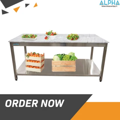 Stainless Steel Working Table no Splash with Marble Top, Table top Stainless Steel for dairy production
