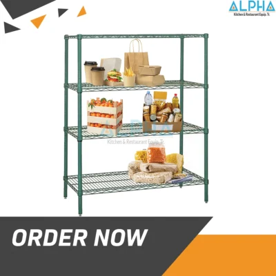 Green Epoxy Wire Shelf 150 | shelving unit uae, Green epoxy wire shelf for commercial kitchen, NSF approved wire shelving for walk-in cooler, rust-resistant epoxy coated shelf, commercial storage wire shelf UAE, heavy-duty green wire shelving Dubai