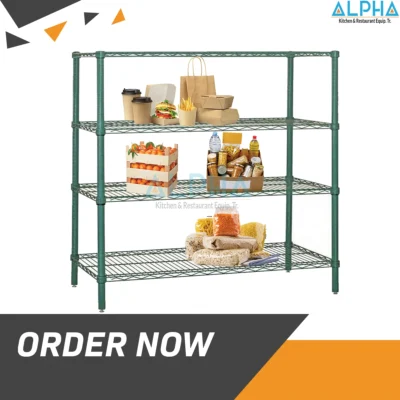 Green Epoxy Wire Shelf unit size 180cm with 4 levels shelf