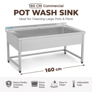 Stainless steel Pot wash sink 160x70x85cm