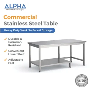 Work Table Stainless Steel + Half Bottom Shelf