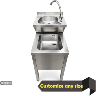 Stainless steel mop sink unit for commercial kitchen cleaning areas and housekeeping support.