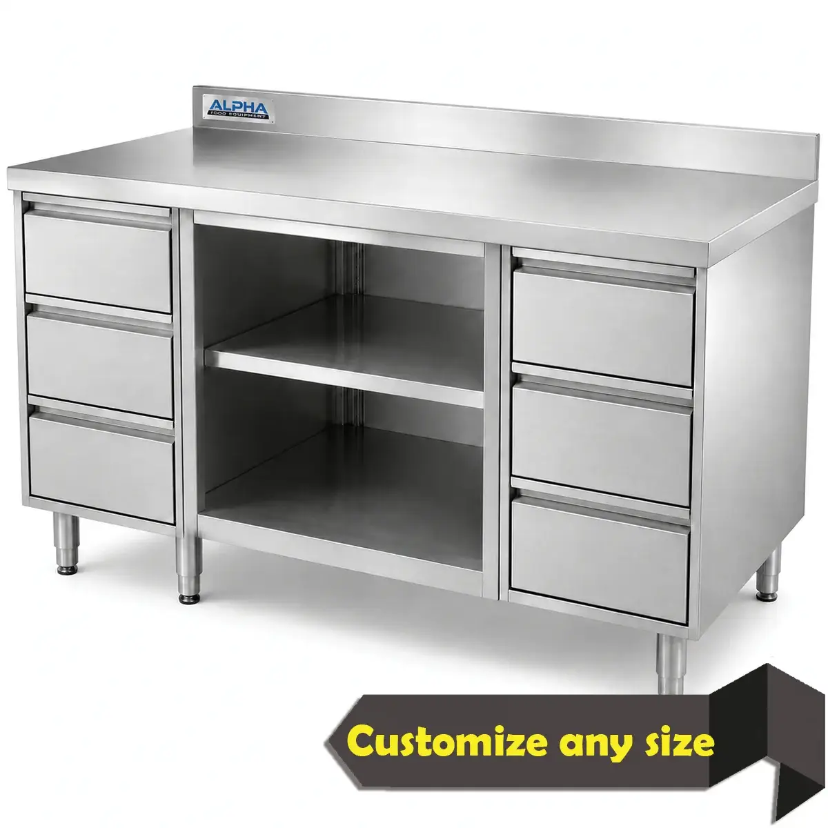 Stainless steel base cabinet with six drawer , ss cupboard with drawers