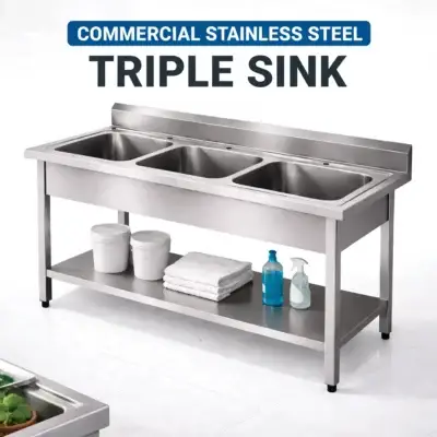 Stainless steel 3 Bowl Wash Sinks 180cm