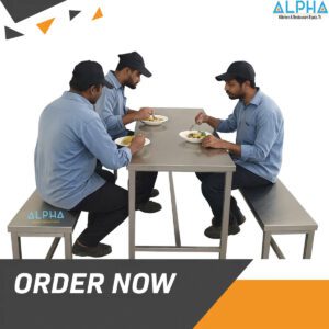 Stainless Steel Dining Table with Bench