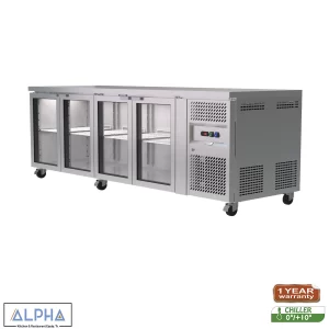 Counter Fridge Glass 4 Doors | Steel tables | Fabrication | steel fabricators dubai | commercial kitchen equipment | Restaurant Kitchen Equipment