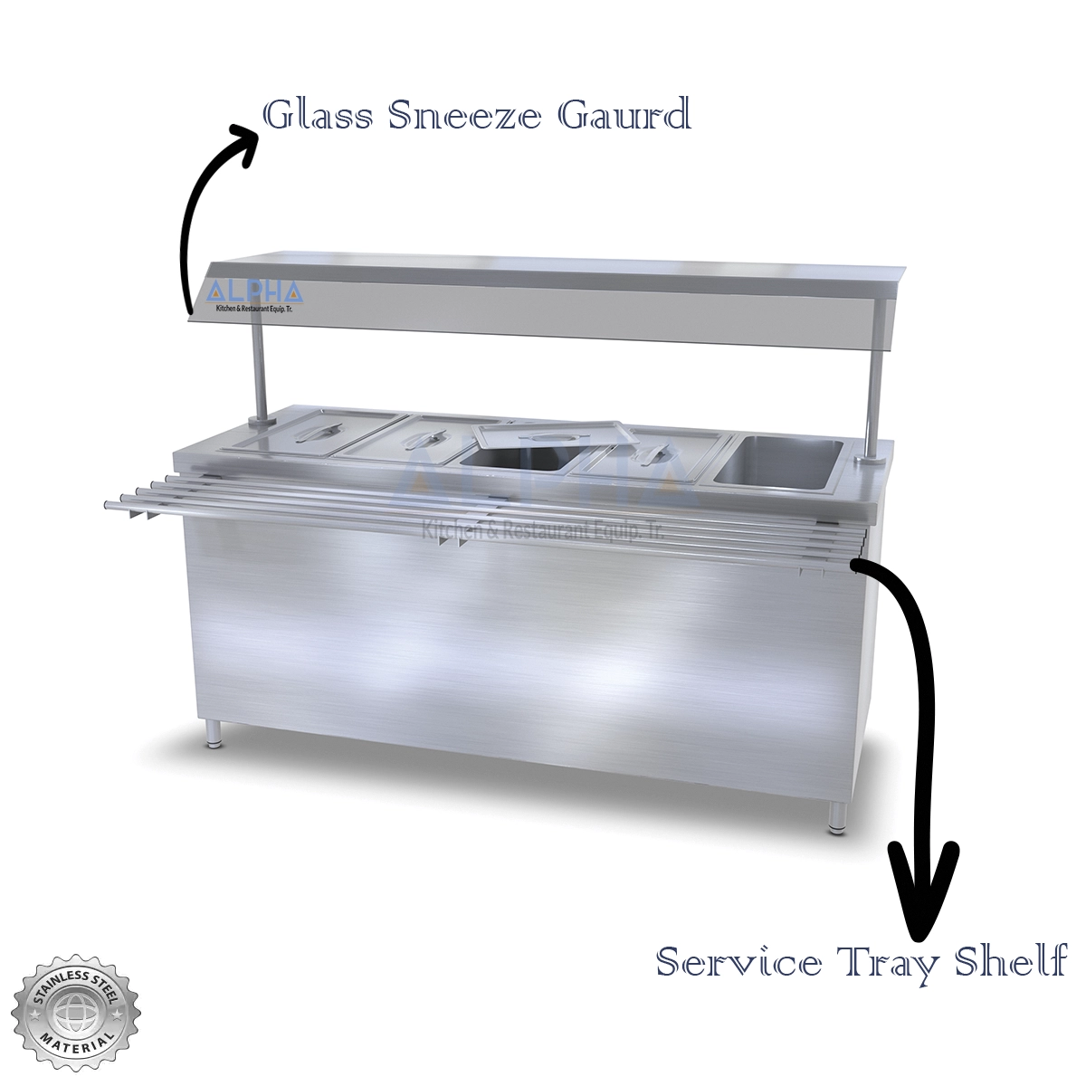 5 GN Bain Marie with Glass Top & Cabinet