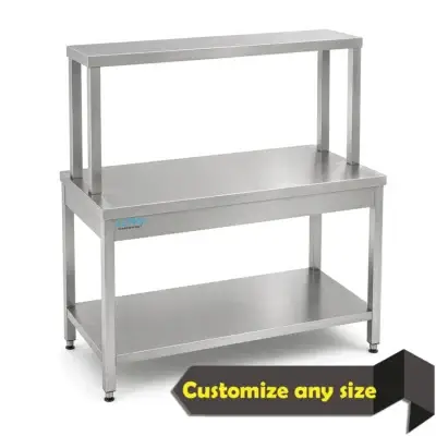 Ss Heavy Duty Work Table with Over shelf, Ss table with Over shelf | | Steel tables | Fabrication | steel fabricators dubai | commercial kitchen equipment | Restaurant Kitchen Equipment, work table double shelf, Work Table Double Over Shelves Stainless Steel