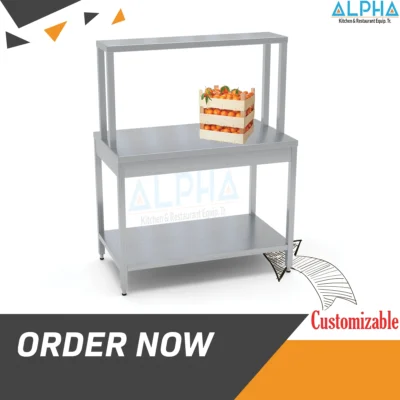 Ss Heavy Duty Work Table with Over shelf, Ss table with Over shelf | | Steel tables | Fabrication | steel fabricators dubai | commercial kitchen equipment | Restaurant Kitchen Equipment, work table double shelf, Work Table Double Over Shelves Stainless Steel