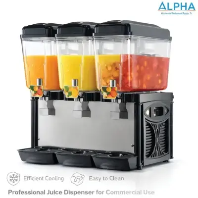 Cofrimell Coldream 3S commercial juice dispenser with three 12 litre bowls for chilled drink service.