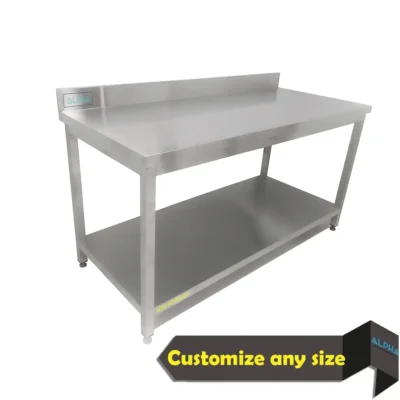 Stainless steel work table with undershelf 100 x 70 x 85 cm for commercial kitchen preparation.