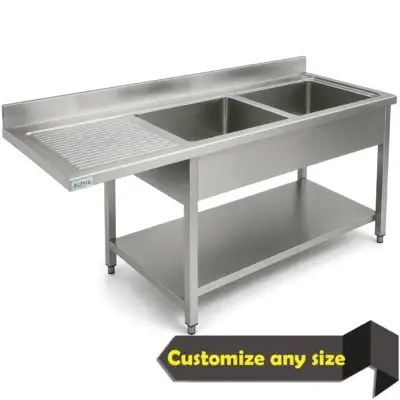 double sink unit with lower shelf and built-in dishwasher space.