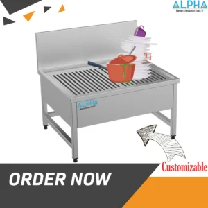 Large wash basin | Stainless Steel Work Table with Over Shelf | steel fabricators | Fabrication | steel fabrication Dubai | stainless steel work table with backsplash