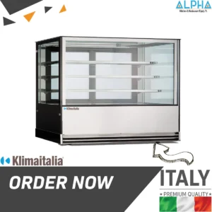 Bakery Display Chiller 150cm,klimaitalia deluxe 153 psv, refrigerated display showcase italy, bakery display fridge uae, pastry chiller dubai, dessert fridge sharjah, klimaitalia showcase 3 layer, stainless steel refrigerated counter, alpha kitchen klimaitalia, italian display fridge, pastry refrigerator uae, cold display cabinet italy