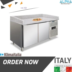 pizza preparation counter chiller pizza prep fridge with granite top PZF 02 pizza counter stainless steel pizza workbench commercial pizza refrigerator pizza prep table with storage AISI 304 pizza station chiller Pizza Preparation Counter Chiller PZF02