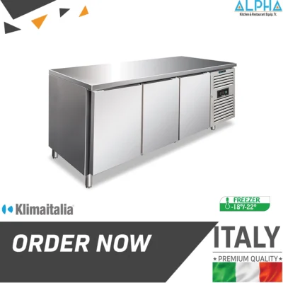 Three-door undercounter freezer counter CXF3100BT for frozen storage in commercial kitchen preparation areas.