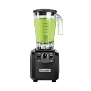 Hamilton Beach Blender HBH550-CE, Hamilton Beach Fury HBH550-CE commercial bar blender front view HBH550-CE 64 oz polycarbonate container with removable filler cap Hamilton Beach Fury blender Wave-Action system and paddle switches Commercial blender with Sure Grip feet and stainless steel blades